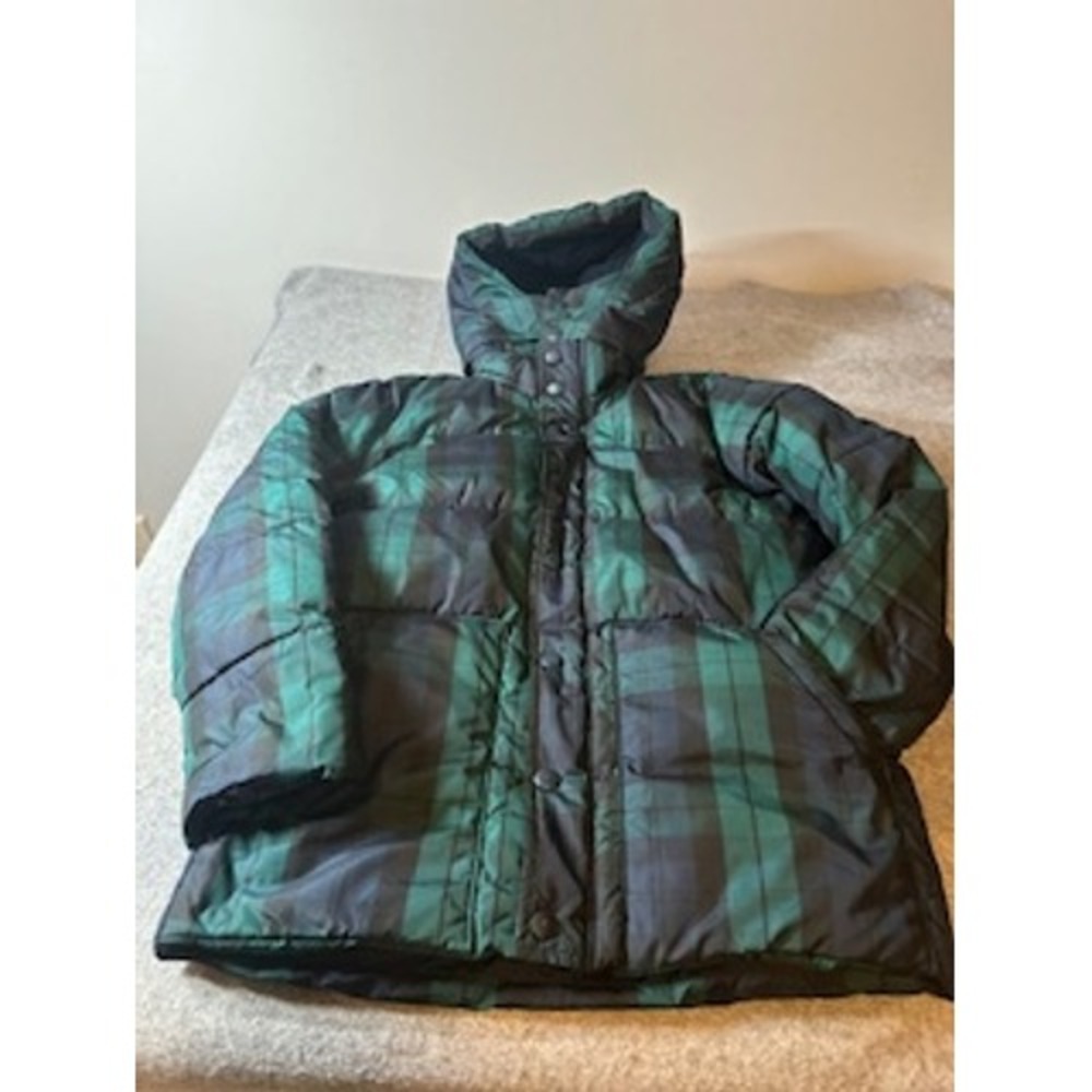 Gap Kids XXL ColdControl Max Green Black Plaid Puffer Jacket Sherpa Hood